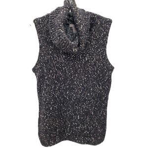 Kenar‎ Black Gold Sequin Knit Cowl Collar Sleeveless Pullover Glam Sweater
